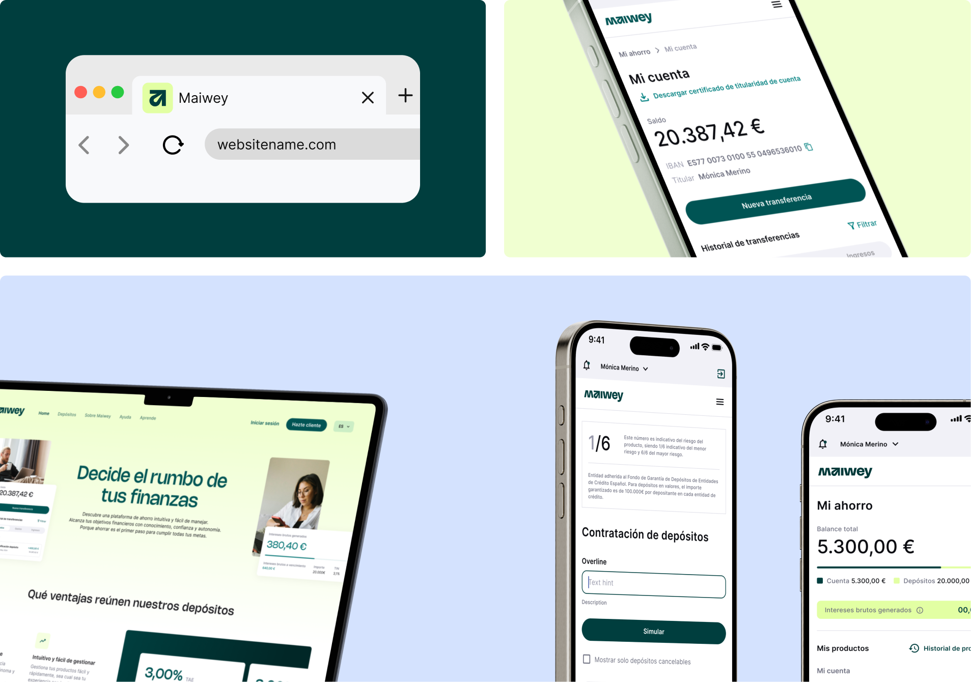 Maiwey product ecosystem - browser, mobile, and laptop
